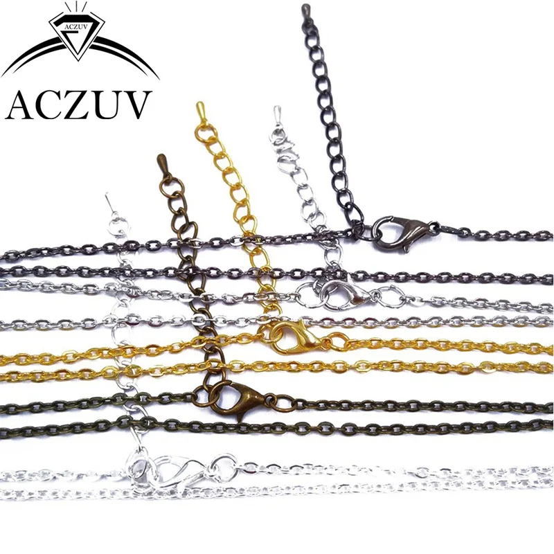 

100pcs 20cm to 80cm 2mm Flat Cable Metal Chain Necklaces Bracelets with Lobster Clasp Extender for Pendant Jewelry FCC001