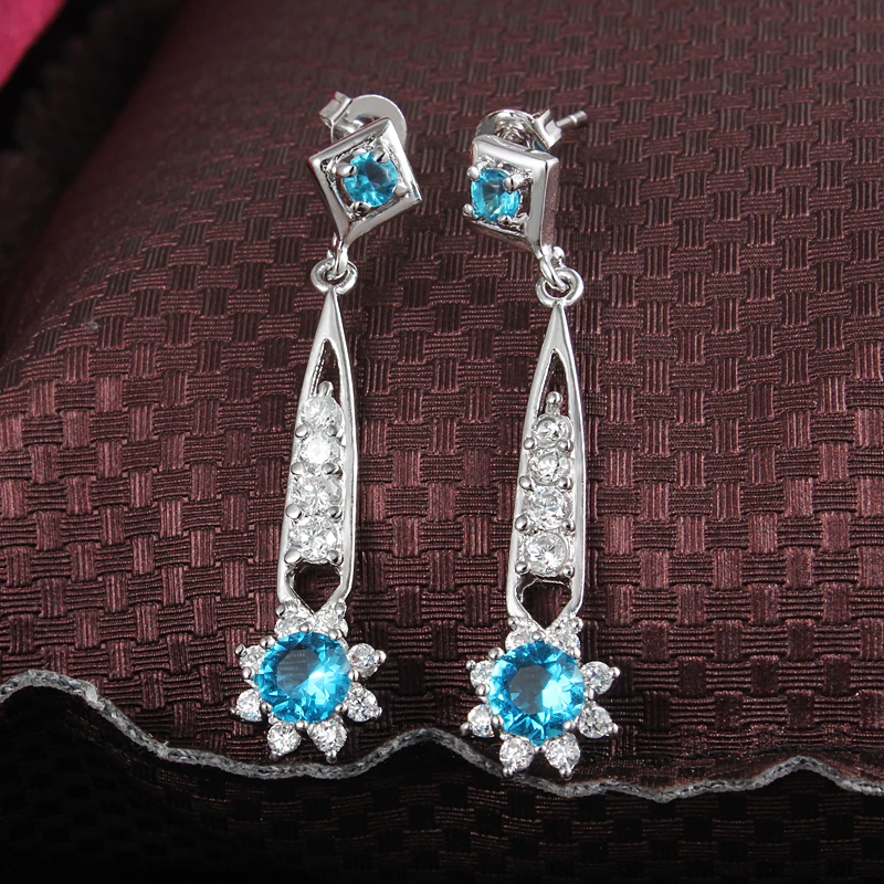 Elegant Long Earring For Wedding Party Top Quality AAA Blue Cubic Zirconia Chandelier Earrings Women | Dangle