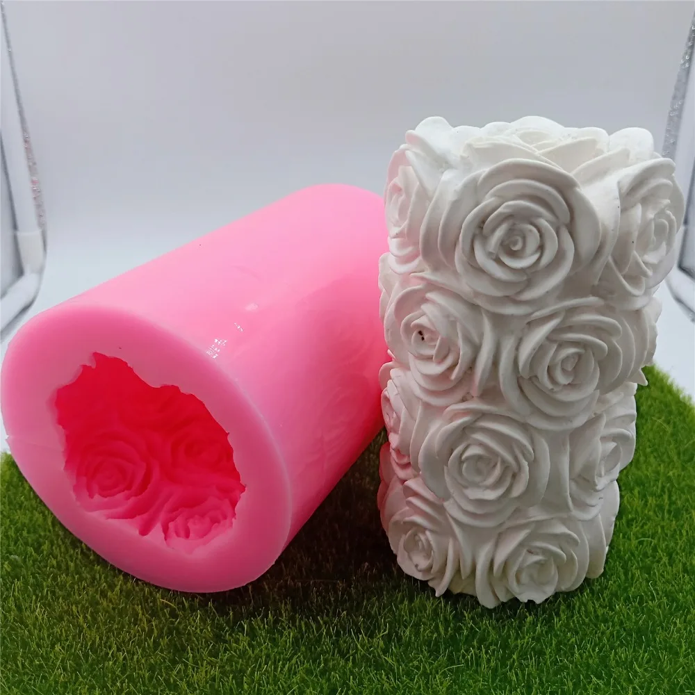 Силиконовая форма в форме цилиндра розы большого размера для украшения свечей 3D