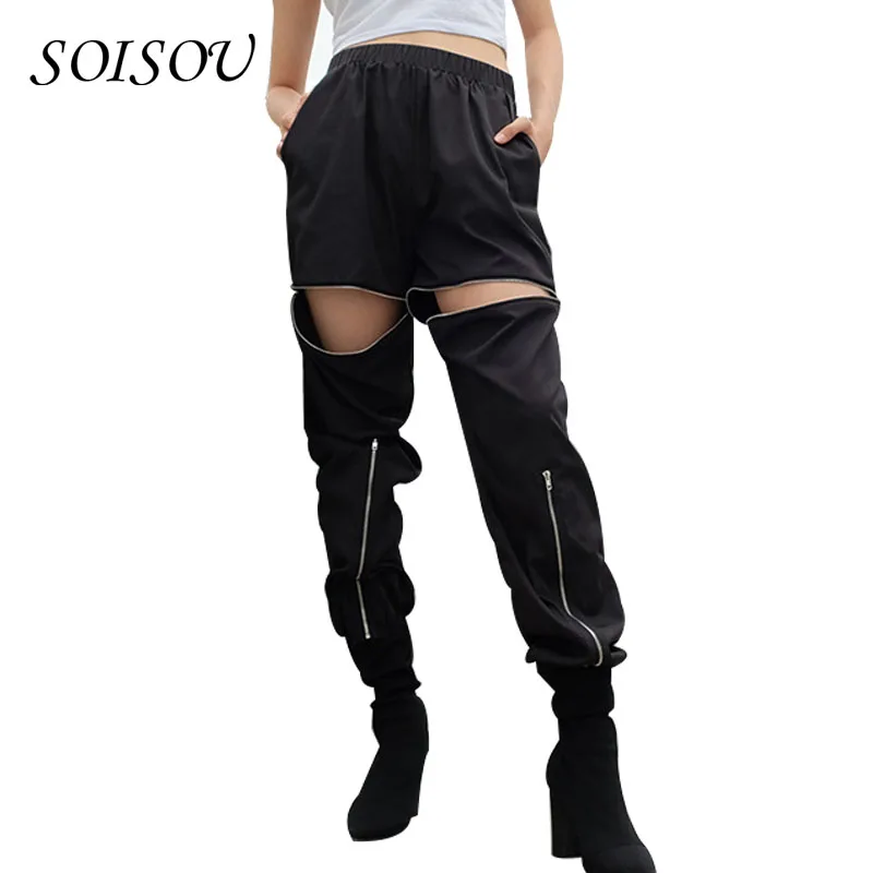 SOISOU брюки для Для женщин Лето молния вырез моды Повседневное штаны-шаровары