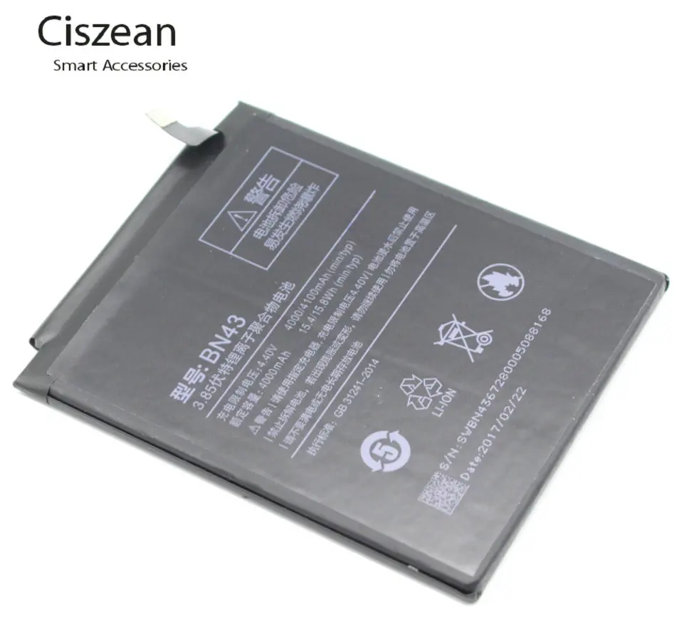 Ciszean 5 шт. 4000/4100 мАч BN43 Сменный аккумулятор для Xiaomi Redrice Redmi Note 4X аккумулятор|batteries