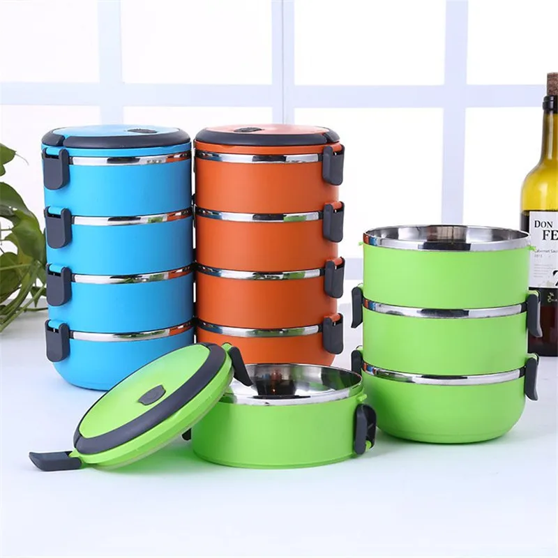 4 цвета однотонные круглые Bento Box изоляции нержавеющая сталь Ланчбокс студент чаши термос еда контейнеры кухонная посуда