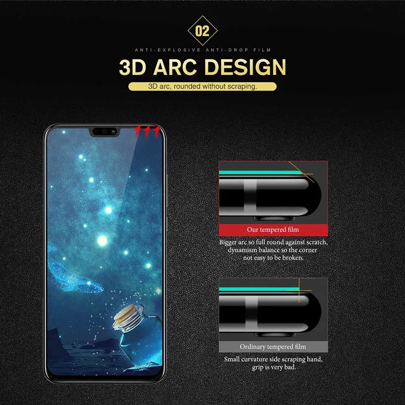 3D закаленное стекло для Huawei Honor 8X Защита экрана 9X 9 10 Lite 20 Pro P30 Note защитное