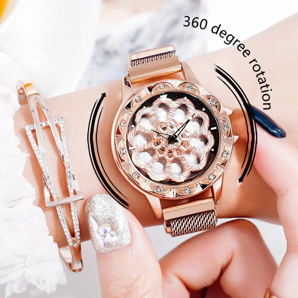Прямая поставка роскошные магнитные часы дизайн с вращающимся циферблатом 360 на