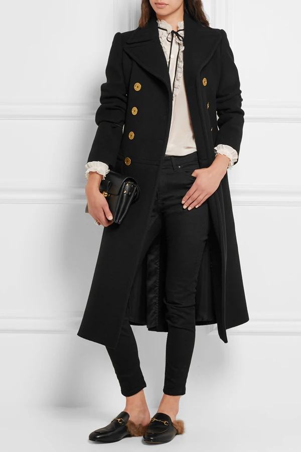 

UK Manteau femme 2020 Autumn Winter Women Black Notched Double breasted Woolen Long coat Classic Slim Overcoat abrigos mujer