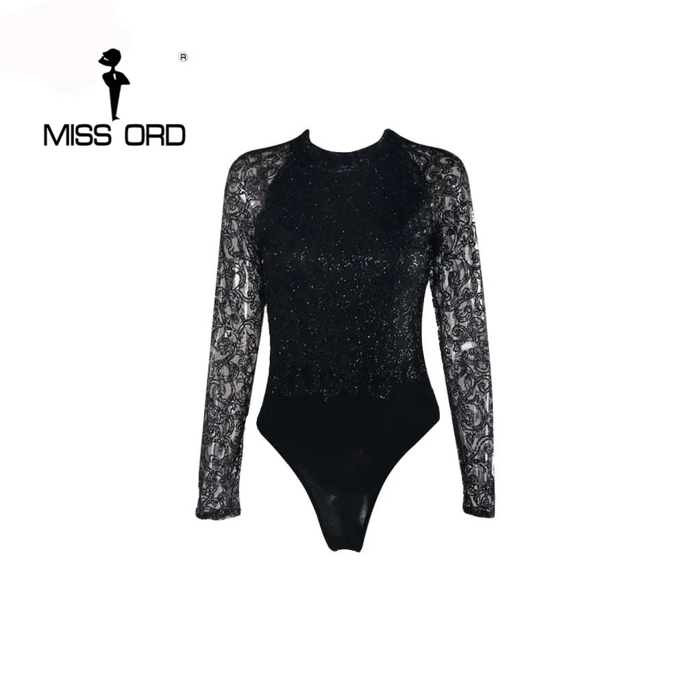 Комбинезон Missord с длинным рукавом и о вырезом блестками FT4384 2020|sequin bodysuit|sequin