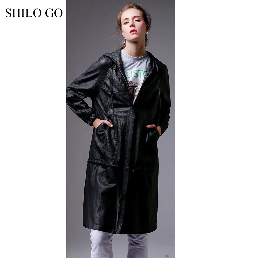 SHILO GO/кожаное пальто для женщин осеннее Модное Длинное Пальто из натуральной