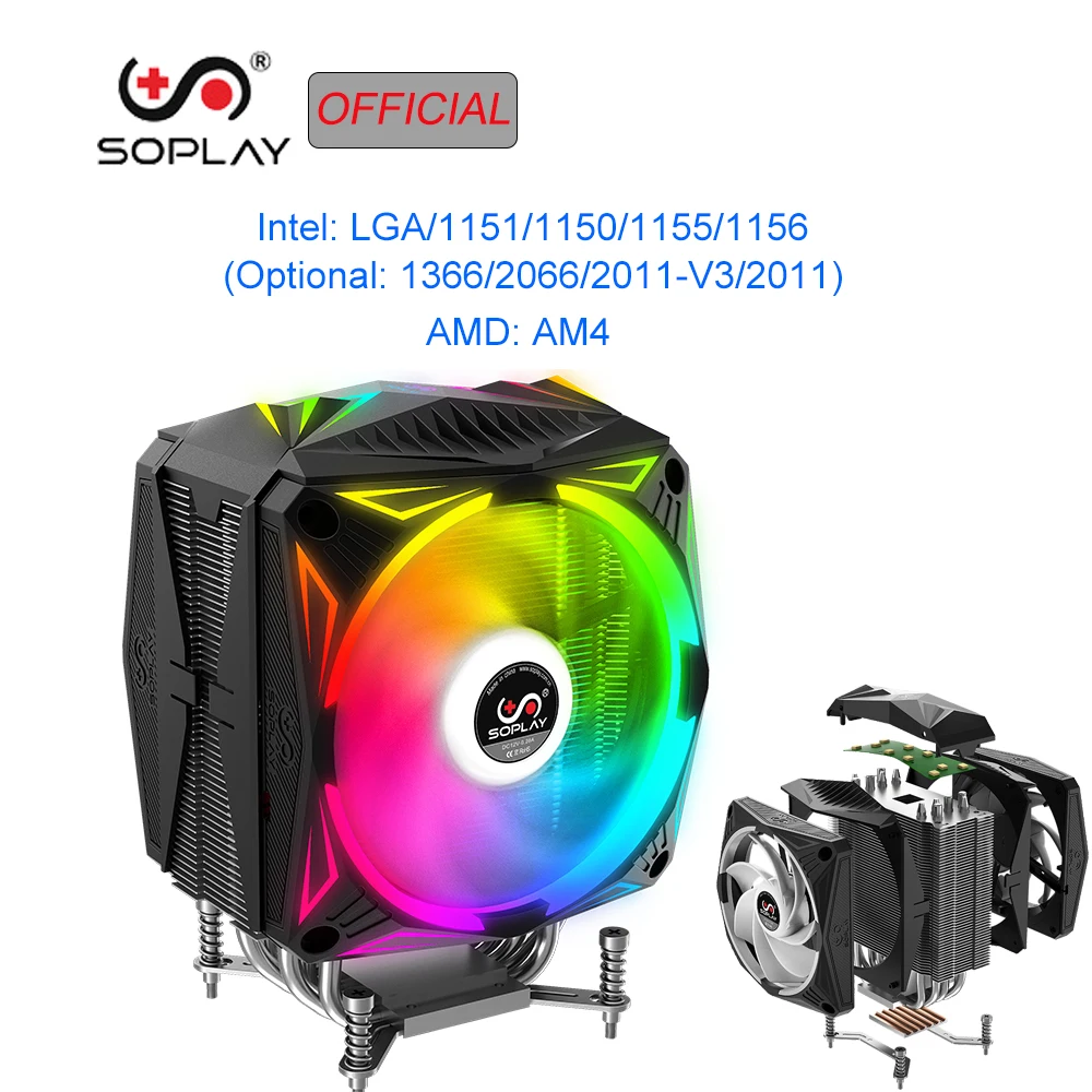 SOPLAY Процессор кулер RGB вентилятор Радиатор гидравлический подшипник Поддержка 5V RGB вентилятор 4PIN PWM для Intel 2011 1151 1156 AMD AM4