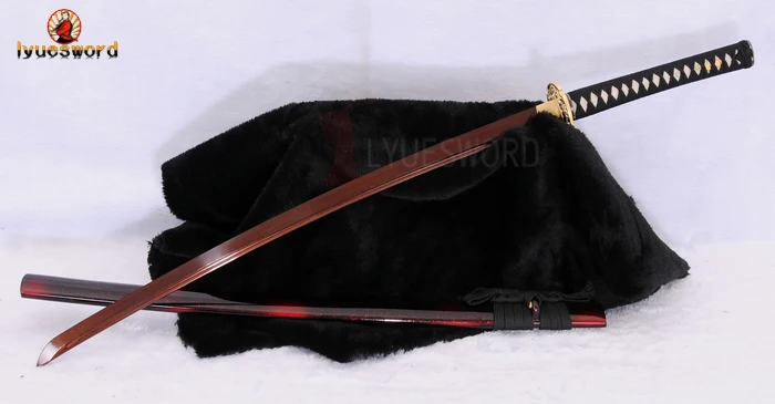 LYUESWORD ручной работы японский меч дамасский красный сложенный стальной очень