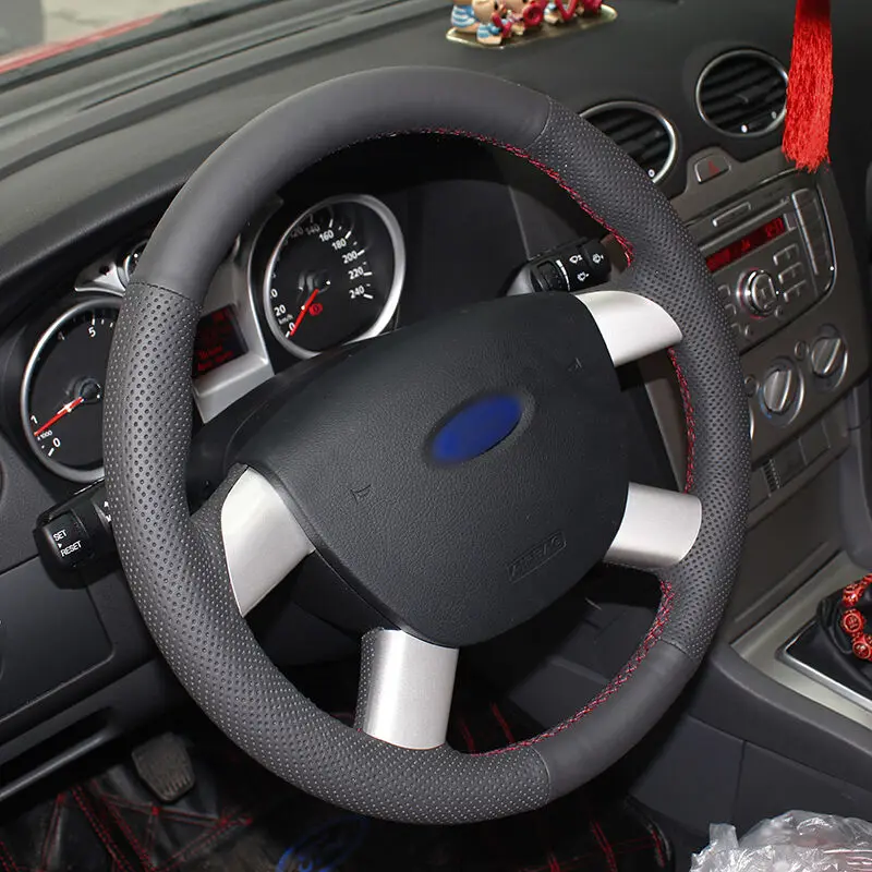 Блестящие пшеницы рука сшитый черный кожаный чехол рулевого колеса автомобиля