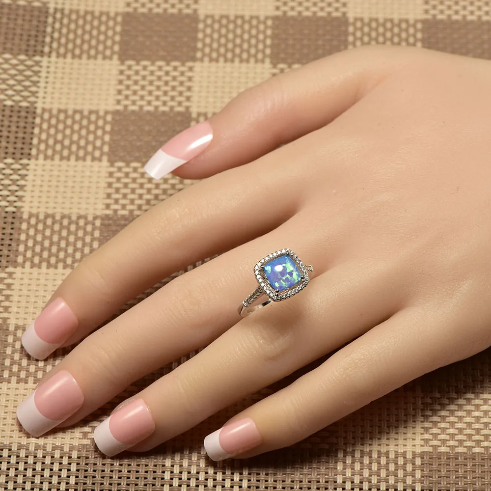 Кольцо из серебра 925 пробы с белым кристаллом и голубым опалом|ring size|ring size 5crystal ring |