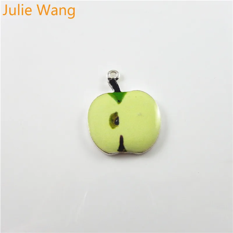 Julie Wang, 10 шт., сплав, эмаль, фрукты, апельсин, яблоко, арбуз, ожерелье, подвеска, серьги, браслет, подвески, ручная работа, ювелирное изделие, сделай сам - Окраска металла: Apple