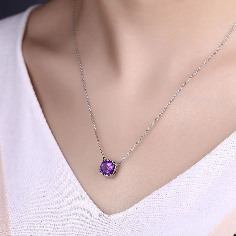 Женская подвеска из серебра 100% пробы с натуральным аметистом|amethyst silver pendant|amethyst