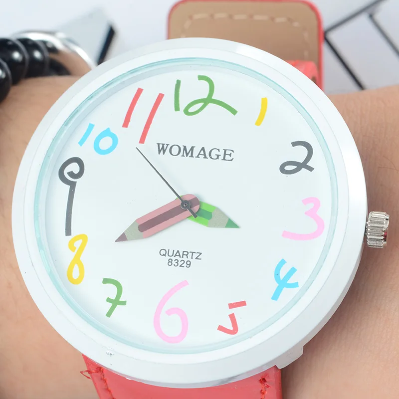

Women Watches Colorful Pencil Pattern Watch Children Wristwatch Kids Watches Girls Boys Clock saat montre femme relogio feminino