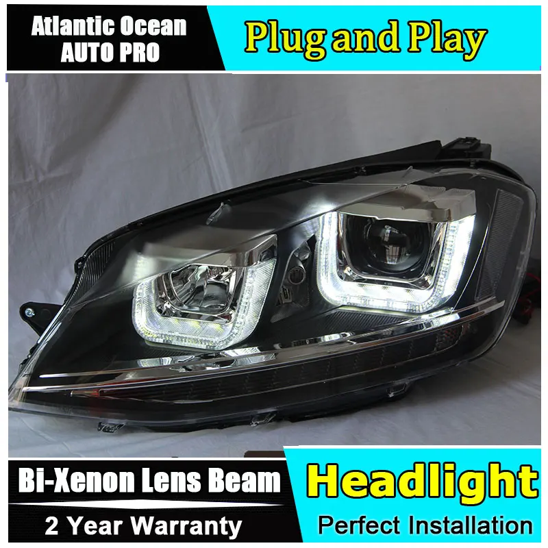 

new head lamp Car Styling for VW Golf7 Headlights for Golf 7 MK7 LED Headlight Lens Double Beam HID KIT Xenon bi xenon lens