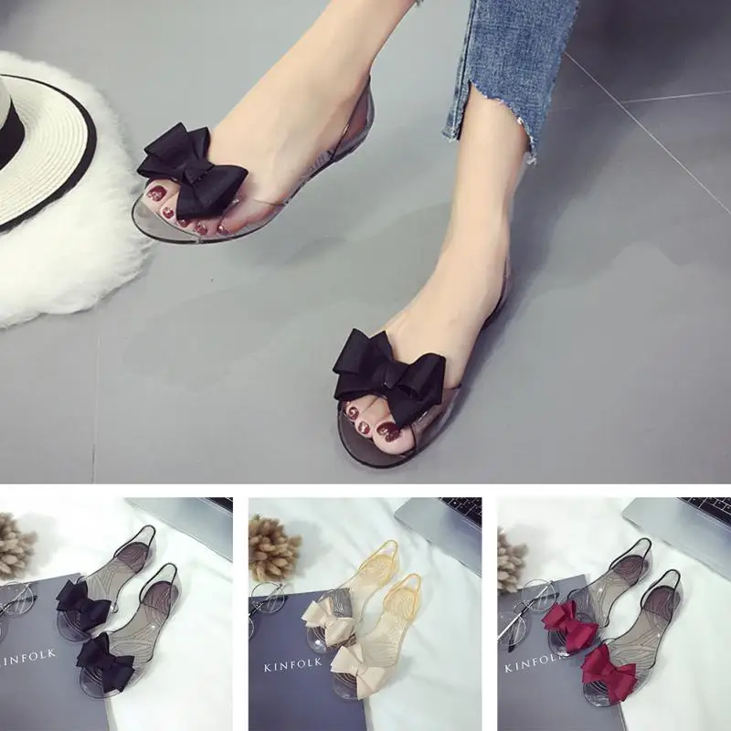 Новинка летние женские пляжные повседневные сандалии с бантом и цветком