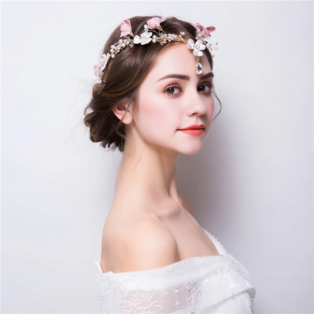 Стразы для принцессы розовые цветочные аксессуары волос невесты свадебная