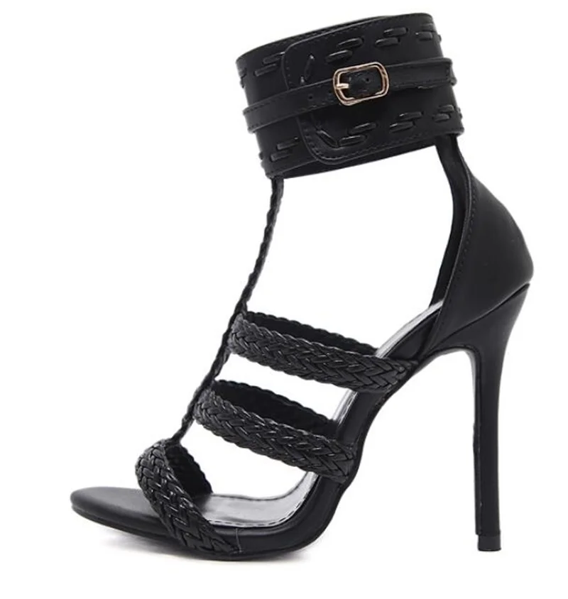 

Fashion summer sexy high heels ankle strap yellow Black fringe sandals party shoes for woman T-Straps Buckle women stilettos