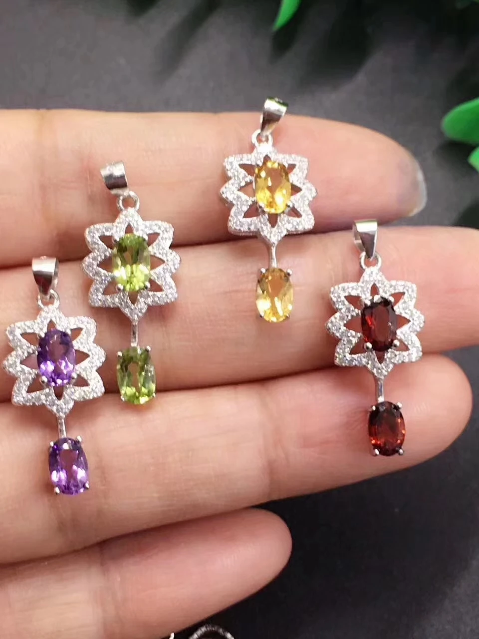 

natural garnet parido Pendant natural citrine amethyst pendant 925 sterling silver Fashion girl gift fine jewelery