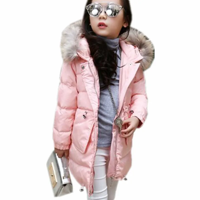 Зимнее пальто для девочек плотные теплые куртки с капюшоном на молнии детская