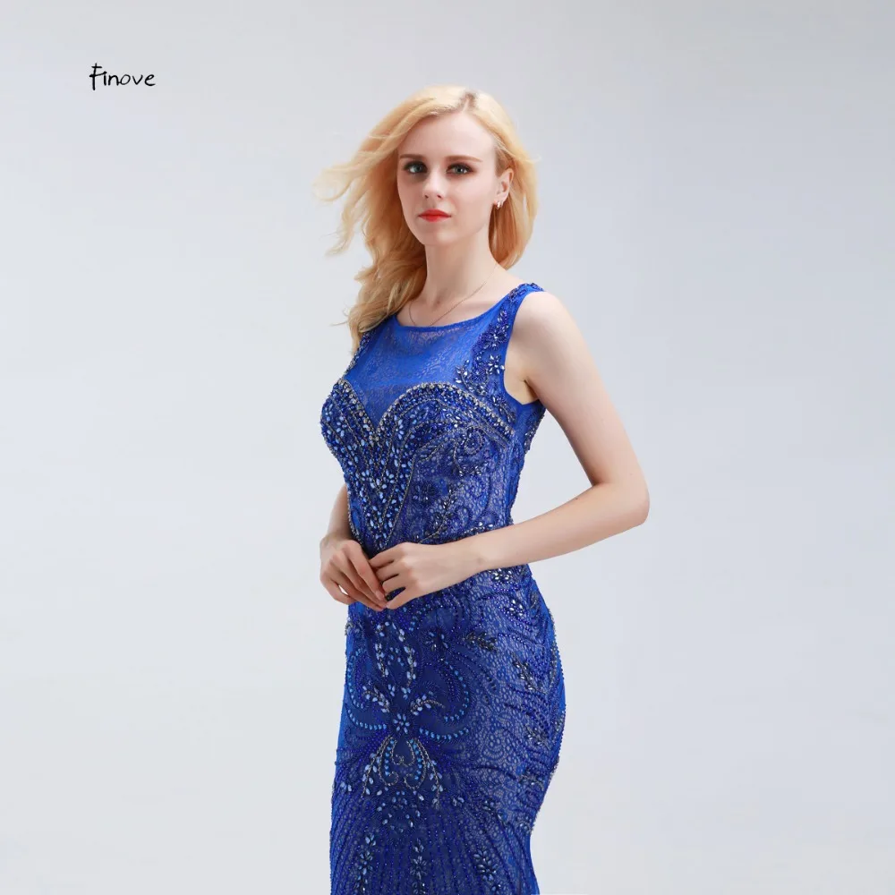Finove Длинные вечерние платья Иллюзия See Through Back Кристалл Бисером Модные женские