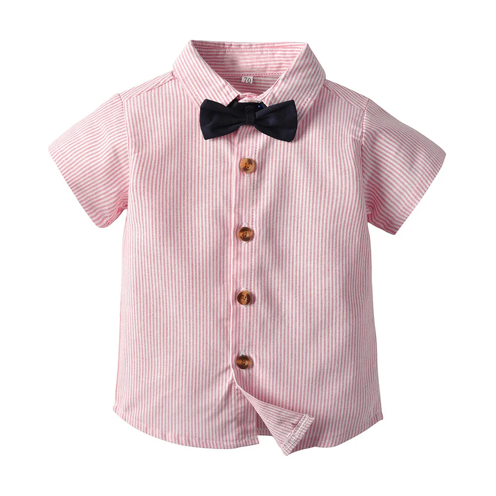 4Piece Summer Outfit Newborn Clothes Korean Fashion Gentleman Suit Baby Shirt+Shorts+Bow+Straps Infant Boys Clothing Sets BC1590 |