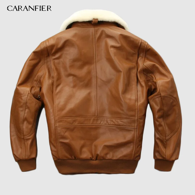 Летный Костюм ВВС CARANFIER Толстая теплая кожаная куртка с меховым воротником из