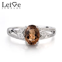 leige jewelry natural smoky quartz ring promise ring oval cut brown gemstone real 925 sterling silver romantic gifts for women