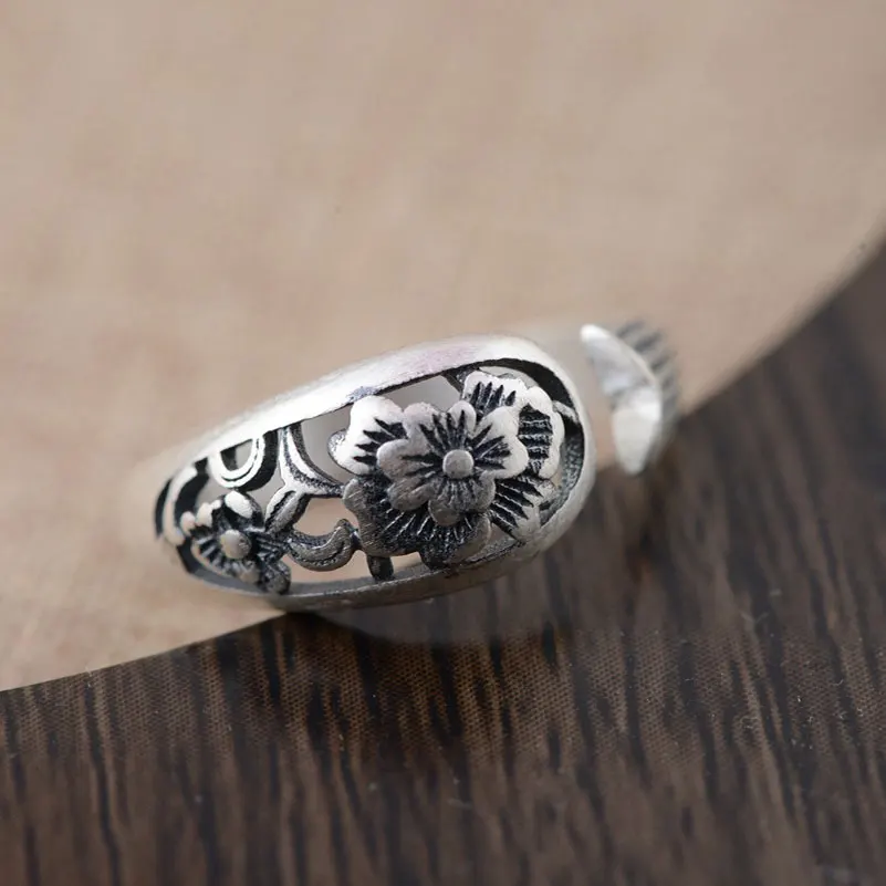 Серебряное кольцо с цветком FNJ в стиле панк|thai silver ring|925 sterling ringsterling rings |