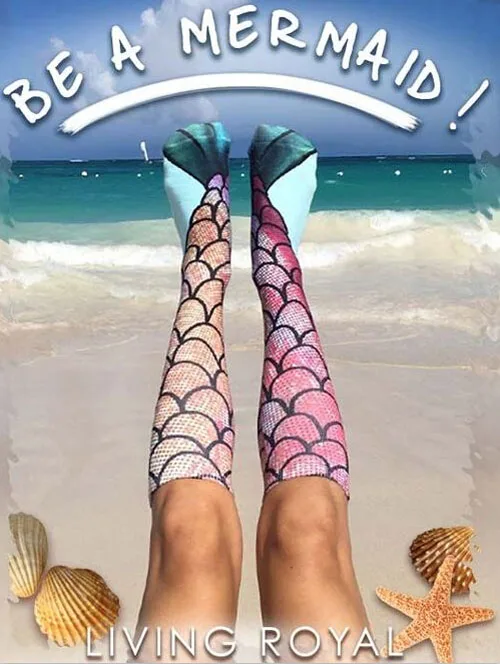 

2018 Newest Women 3D Stockings Cartoon Mermaid Funny Stockings Knee High Beach Stocking Cosplay Fit Outwear