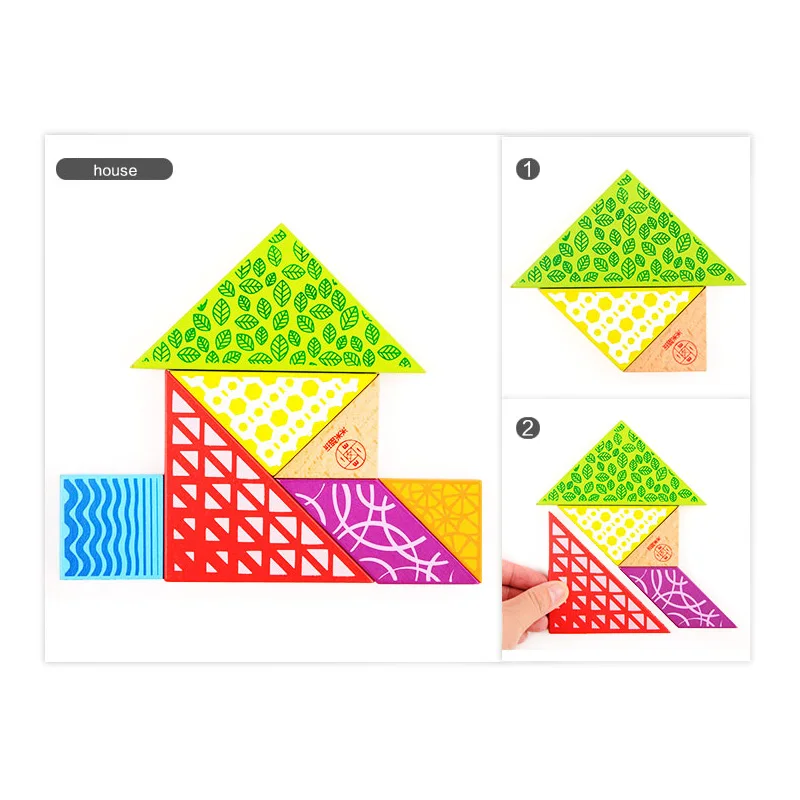 MITOYS Wooden Tangram 7 Piece Jigsaw Puzzle Colorful Square IQ Game Brain Teaser Intelligent Educational Toys for Kids gifts | Игрушки и