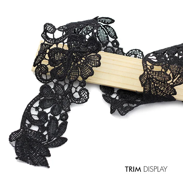 Вышитый черный цветок лист Скрапбукинг кружевная Лента ткань с узором отделка