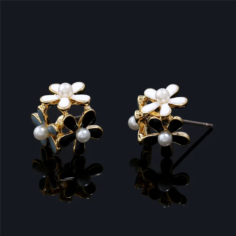 K's Gadgets Trendy Flower Enamel Earrings Minimalist Jewelry Imitation Pearls Gold Color Small | Украшения и аксессуары