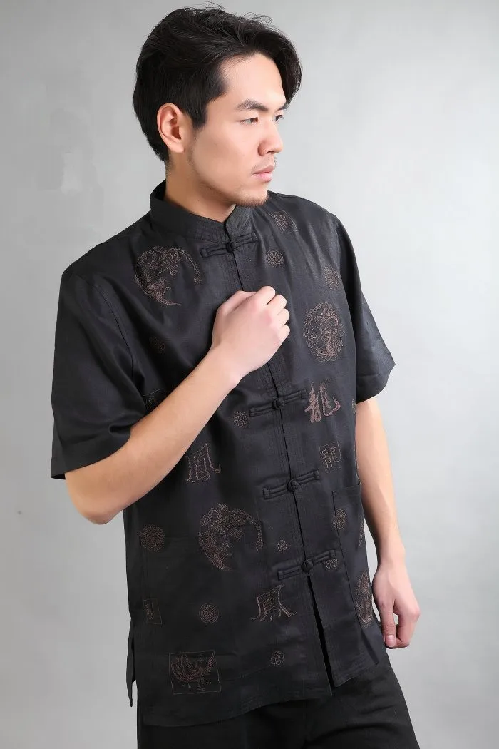 Черный традиционный китайский стиль мужская хлопковая льняная рубашка Кунг-фу
