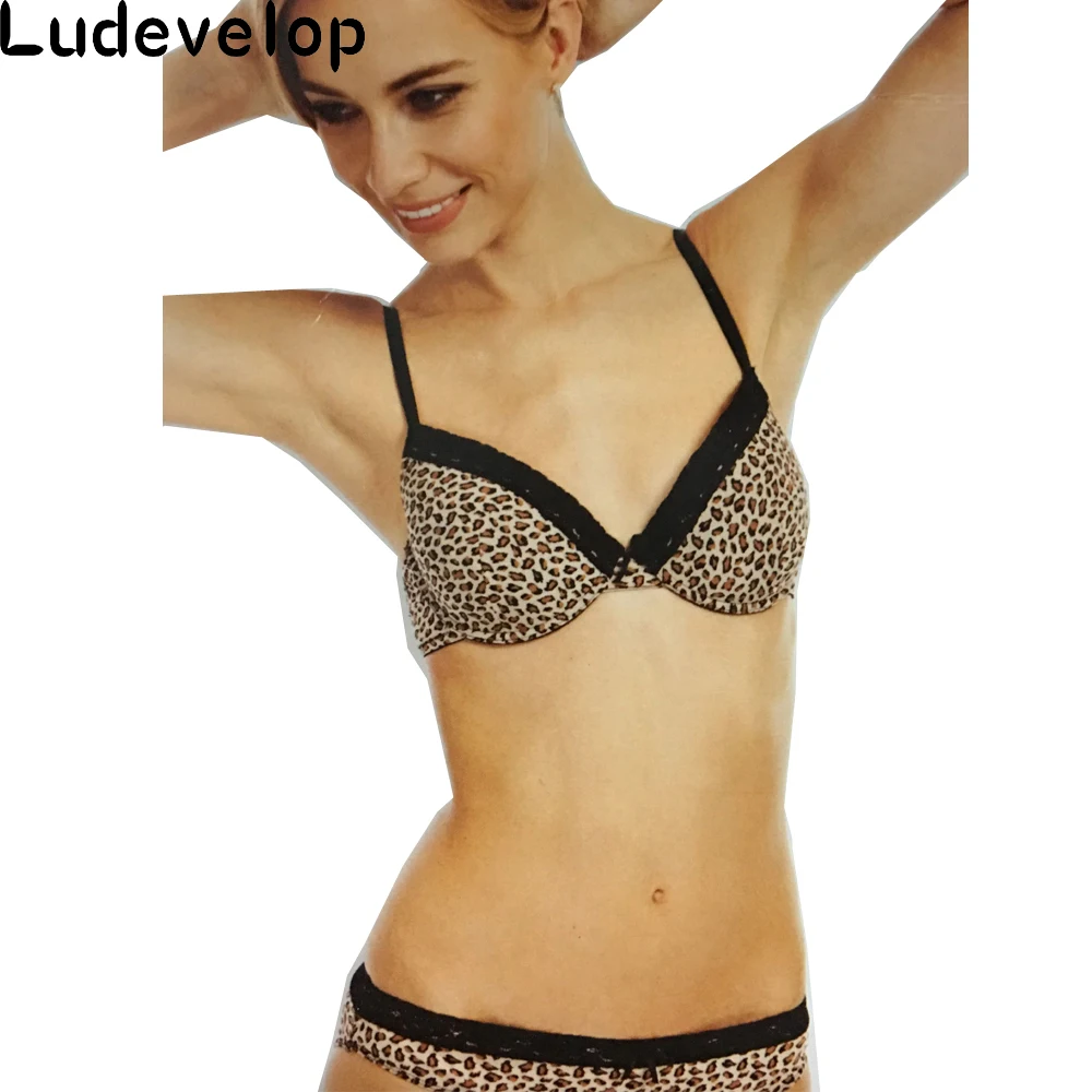 1 бюстгальтер и 2 трусы модные пикантные леопардовые плюс Размеры Для женщин Push Up