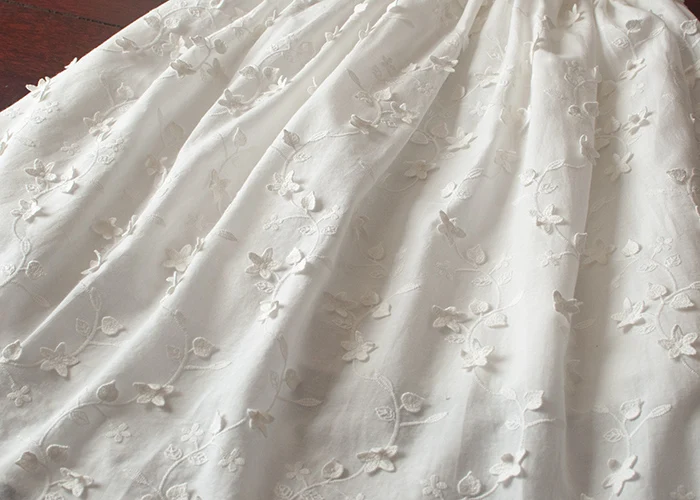 Женские юбки до середины икры белые из 100% хлопок с цветочной вышивкой эластичным