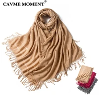 cavme cashmere wool scarf women ladies largue size solid color scarves handmade tassels shawls 20580cm 200g