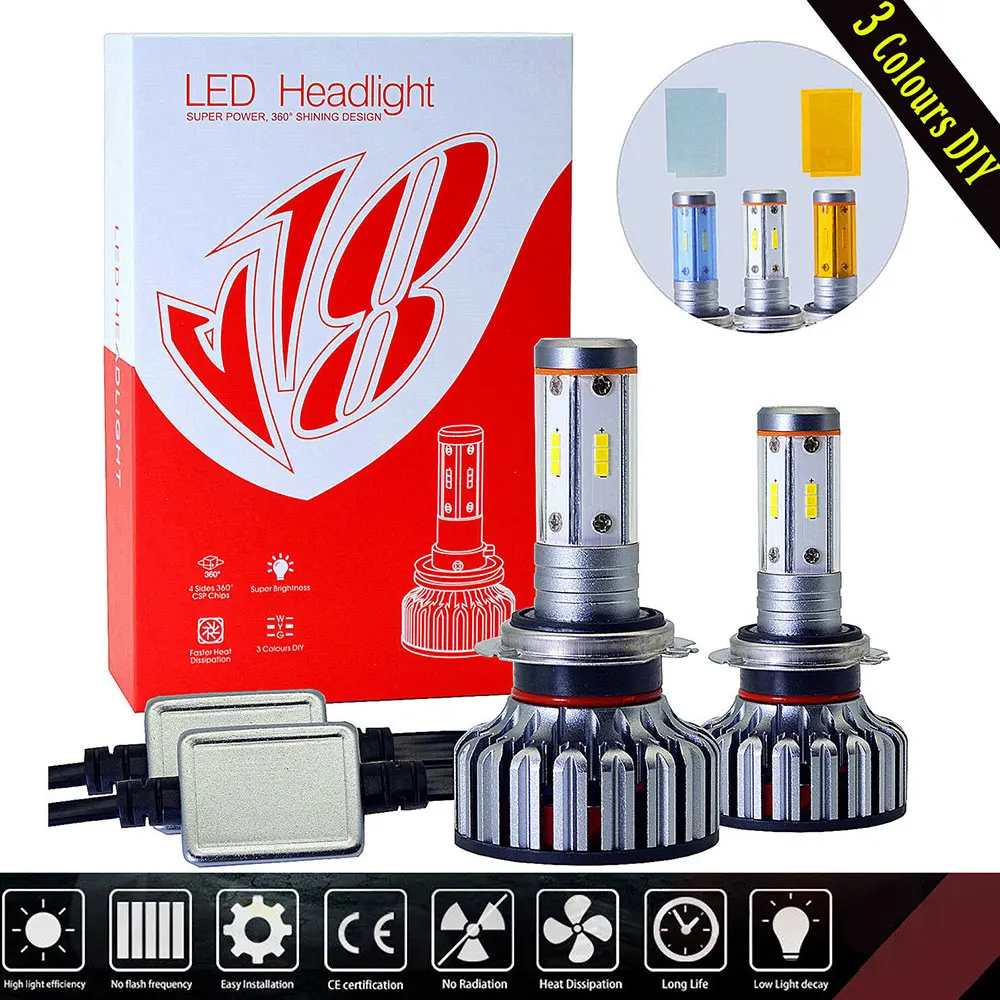 3 цвета H1/H4/H7/H11/9005/9006/9012 4 стороны светодиодный фар Наборы 3000K/6000K/8000 К Hi/ближнего