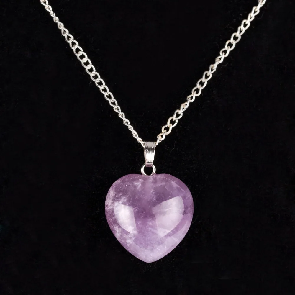 Природный Розовый Кварц Точка Ожерелье Сердце Кристалл Фиолетовый Камень Neckalce