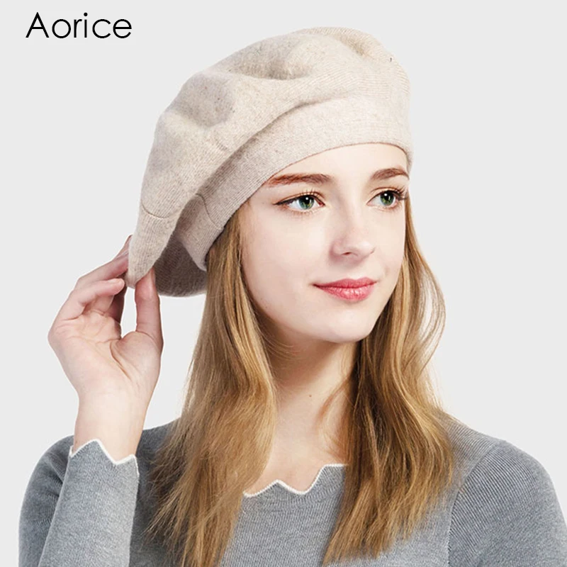 

Aorice зимняя шапка однотонные вязаные шапки Кепка художника теплые модные женские береты шапки помпон женские повседневные Шапки HK707