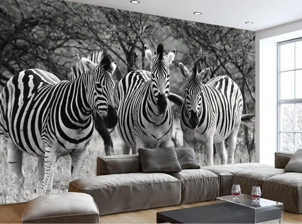 Ретро ностальгические черно белые нетканые 3D фото обои Зебра фон домашний Декор
