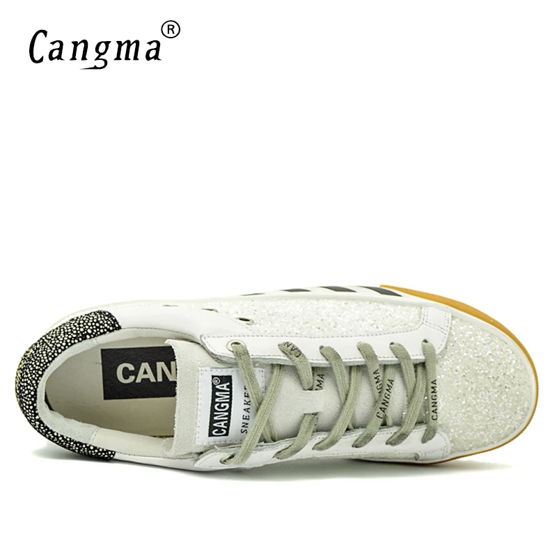 

CANGMA Роскошные брендовые итальянские дизайнерские Роскошные женские туфли Весна Осень белые кроссовки на плоской подошве со шнуровкой женские туфли с блестками