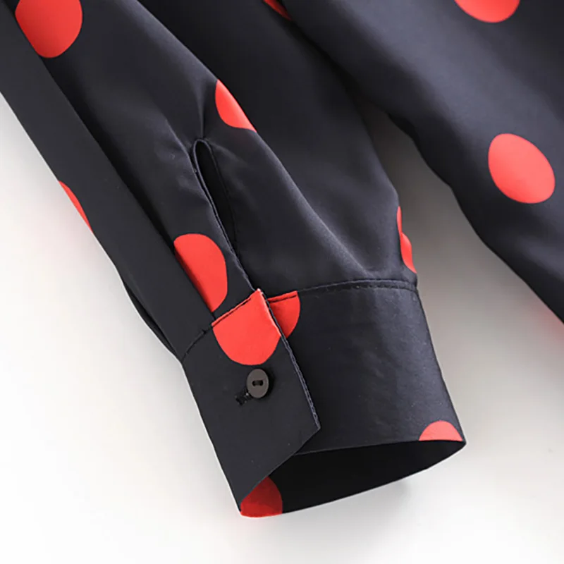 Women Dot Print Long Blouse Pockets Sleeve Turn Down Collar Shirts Female Casual Work Wear Tops FFZSY79 |