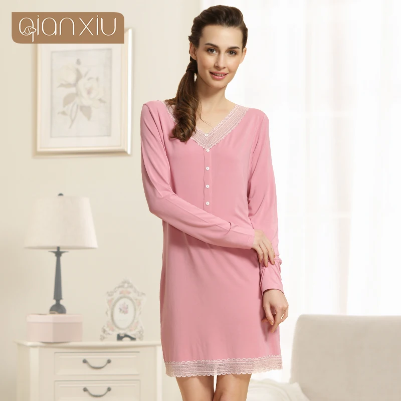 Pijamas Mujer Nightskirt Лето Модальные Повседневная Ночная Рубашка С Длинными рукавами До