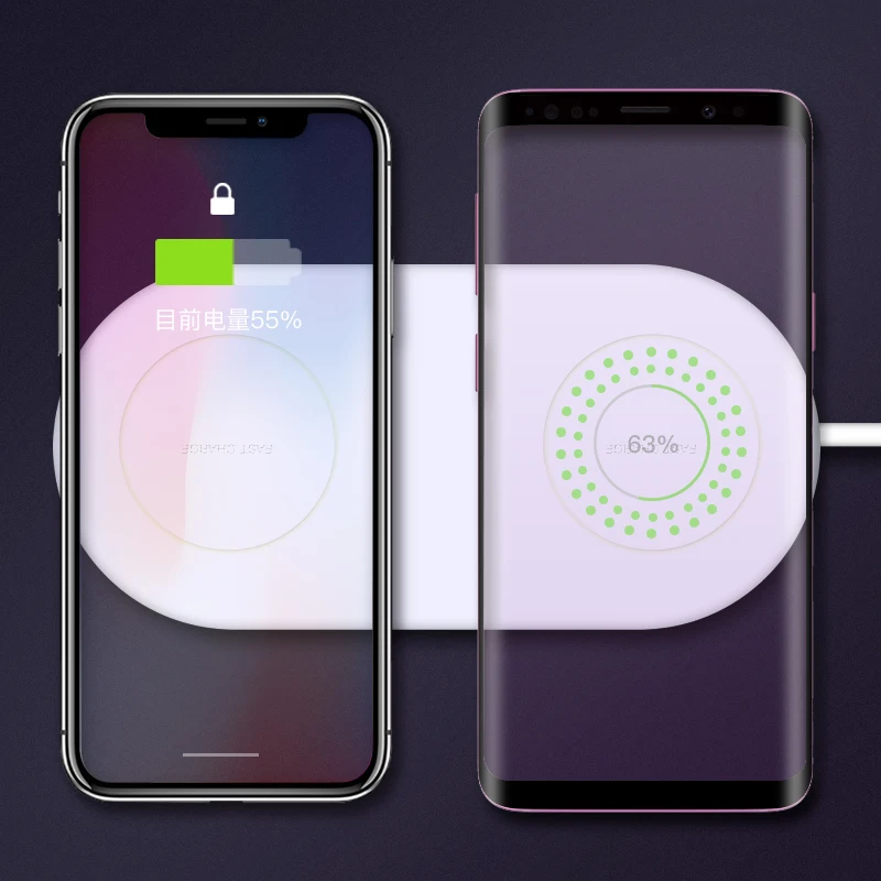 2 in 1 Double 10W Qi Wireless Charger for iPhone X Xs MAX XR 8 plus Fast Charging Samsung S8 S9 Note 9 USB Pad NEW | Мобильные