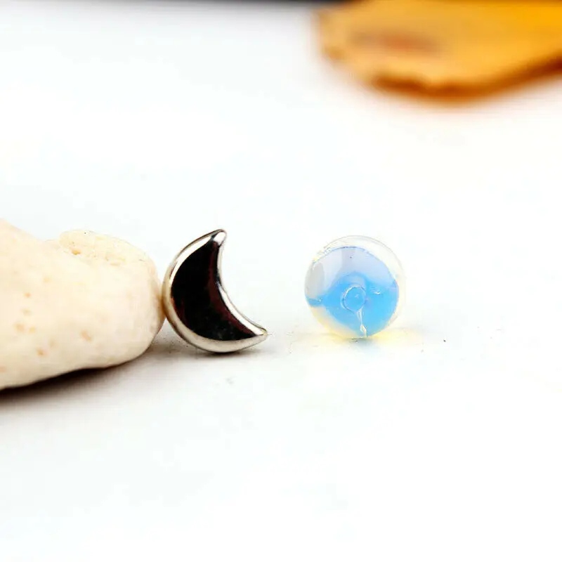 Vintage Moon Round Moonstone Stud Earrings Birthstone Earring Jewelry for Women Girls Gifts | Украшения и аксессуары