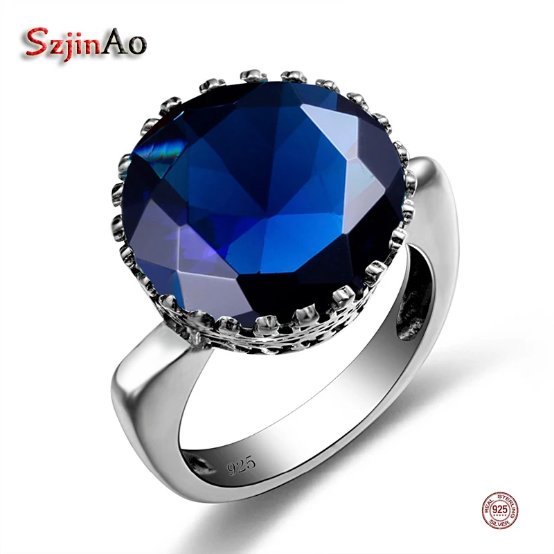 Szjinao очаровательные винтажные большие кольца Sapphrie Crown для женщин Свадебные