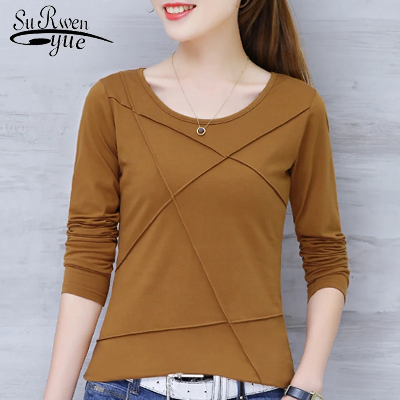 

Fashion Women T Shirt 2022 Spring Womens Clothing Long Sleeve Women Shirts Oversized Tops O-neck Women Cotton T-shirt 2296 50