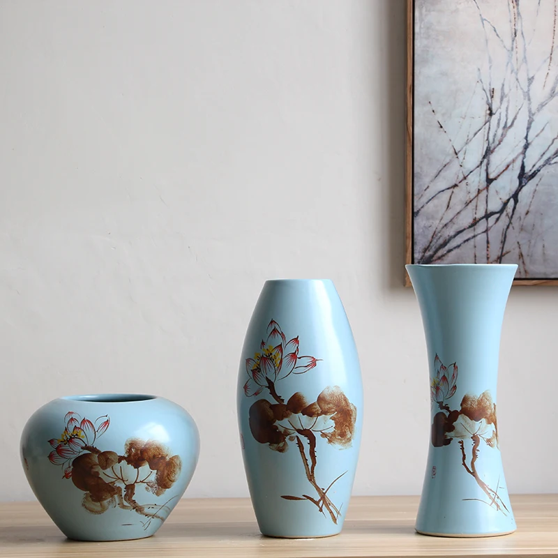 Глазированные Керамика Настольная Ваза Фарфор Коллекция набор (3 шт.) с lotus