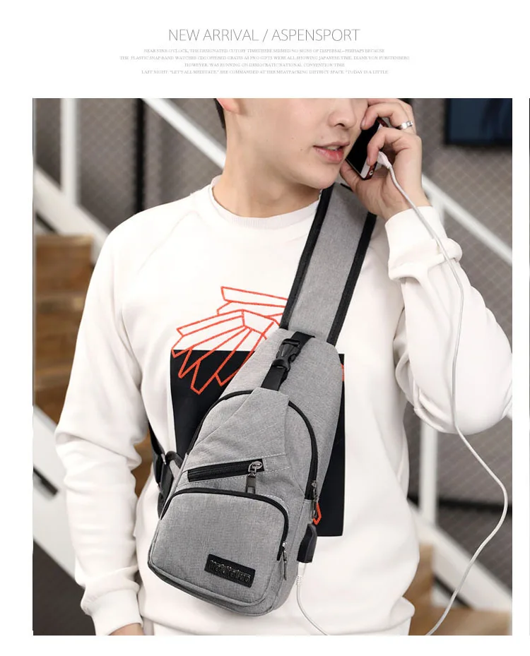 Мужские сумки на плечо зарядка через usb Crossbody Для мужчин Anti Theft груди мешок школы